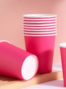 10 Pcs/25 Pcs Disposable Paper Cups, Pink, For Cold Drinks & Coffee, Suitable For Birthday Party, Family Gathering, Picnic, Party Decoration - Hot Pink - View 3