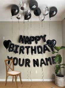 1 pieza/27 piezas Set de decoración para fiesta de cumpleaños negra - Globos negros con forma de corazón, globos con confeti de colores, pancarta negra de "Feliz Cumpleaños", suministros reutilizables para fiestas de cumpleaños - Negro - Ver 4