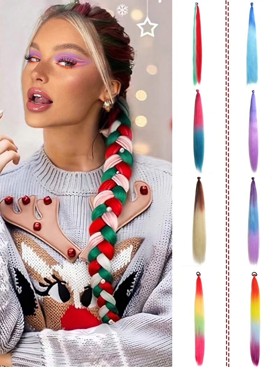 Synthetic Giant Braided Hair Ombre Color Big Braid One-Piece Diy26-Inch Extended Giant Gradient Big Braid High-Temperature Heat-Resistant Fiber Braid Is Suitable For Halloween, Christmas, Parties, New Year, Role-Playing. - Multicolor - View 1