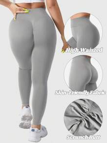 VOYJOY Mandy Scrunch Legging For Women Seamless Workout Leggings Butt Lift Yoga Pants Gym Booty Tights - 淺灰色 - 查看 4