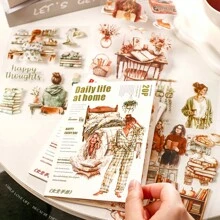 have a good day 1 本书 20 张各种女孩和生活场景主题 PET 贴纸书创意日记 DIY 拼贴卡片材料手工制作手账设计剪贴簿办公和学校用品、学校用品、返校