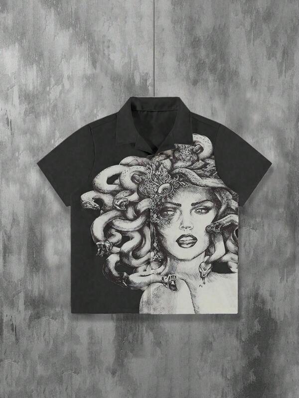 Camisa de manga corta suelta casual de verano con estampado gráfico para hombres