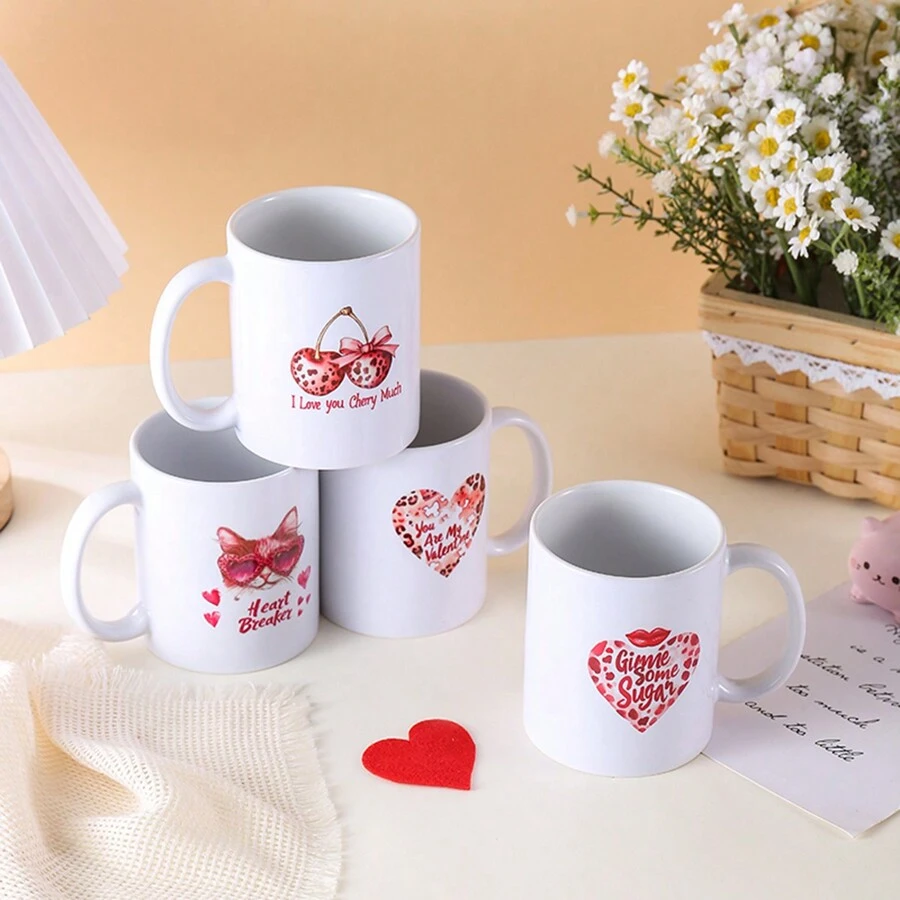 1 件 11 盎司陶瓷心形印花马克杯，双面印花情侣咖啡杯 - 适合日常使用和节日礼物