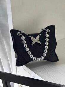 This Year's High-End Beautiful Butterfly Handbag, 2025 Luxury Aesthetic Hot Girl Small Square Bag, Sweet Cool Commuter Small Black Bag - Black - View 2