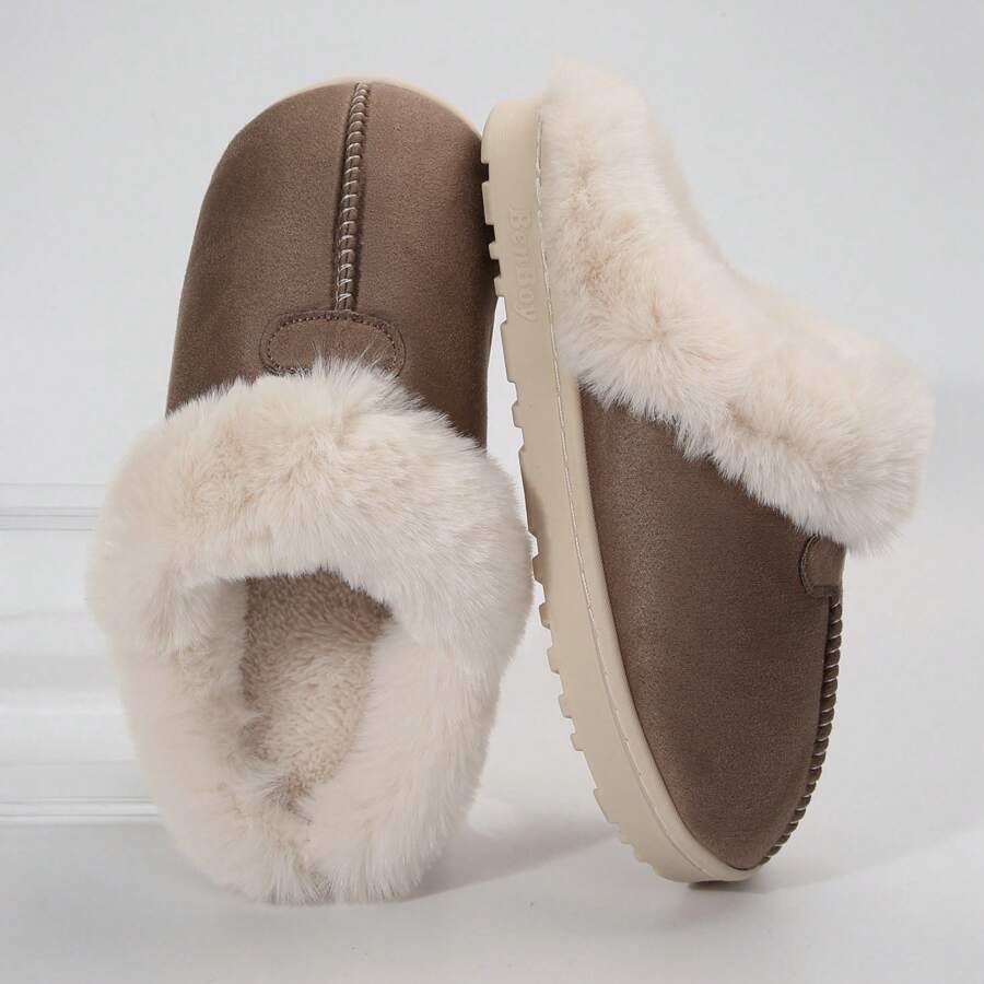 Women's Cozy Memory Foam Slippers,Fuzzy Wool-Like Plush Fleece Lined House Slippers Indoor Outdoor Slippers With Anti-Skid Rubber Sole - 全卡其 - 查看 1