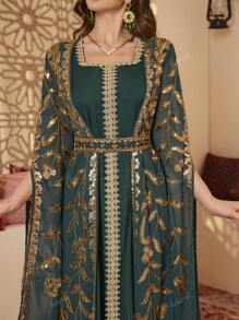 meilun Vestido de manga larga elegante de 2 en 1 con lentejuelas para mujer