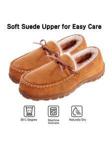 Men Moccasin Slippers With Cozy Faux Fur Lining, Memory Foam Comfort & Hard Sole, Indoor Outdoor House Shoes Classic Style - 米色 - 查看 5