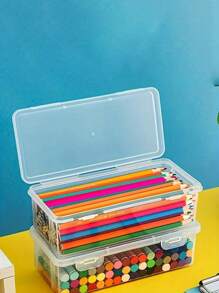1 pièce/3 pièces/5 pièces Étui à crayons transparent grande capacité - Boîte de rangement en plastique à couvercle articulé, adaptée pour les fournitures scolaires et de bureau, organisation de bureau