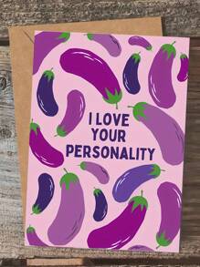 1 pieza Tarjeta divertida y graciosa de San Valentín con dibujo de berenjena - Perfecta para esposo o novio, nota de amor divertida para aniversario, diseño de dibujos animados, hecha de papel