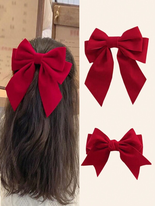 2Pcs Grandes Grampos de Laço de Cabelo-Presilhas de Cabelo de Laço de Veludo Vermelho para Meninas Adolescentes, Grampos de Jacaré Grampos de Laço de Seda Grampos de Cabelo para Férias Ano Novo Dia dos Namorados Cocar