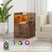 Nightstand With Charging Station & USB Ports & LED, Bedside Table With 2 Drawers And Open Shelf, Adjustable Light, Vintage Brown