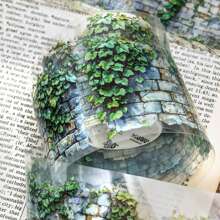 1 Roll 78.74inch(200cm) Old Courtyard Walls And Flower Grass Themes PET Stickers On Roll Cutting Decor Scrapbooking Personalized DIY Collage Card Material Aesthetics Junk Journal Office & School Supplies,School Supplies,Back To School - 1 Volume - View 3