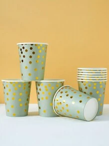 10 Pcs/25 Pcs Disposable Paper Cups, Sage Green & Gold Polka Dot Design, Suitable For Birthday, Family Gathering, Picnic, Party Decoration - Multicolor - View 3