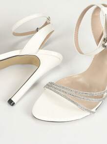 Women's Pointed Toe Metal Rhinestone Silver High Heel Sandals, Sexy Fashion Party Shiny Silver Pumps