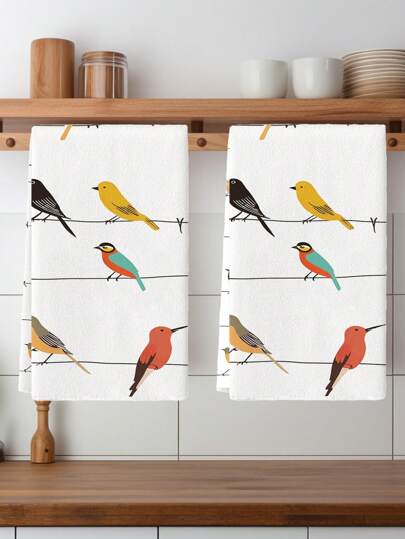 2pcs Hummingbird & Wildflower Kitchen Towel Set - Ultra Soft, Machine Washable Polyester Dish Cloths For Spring/Summer Decor, Perfect For Bathroom, Gym, And Gifts