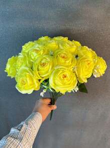 1 Bouquet 18 Heads 17 Inch Realistic Fake Flowers Fake Roses Wedding Bouquet Home Decor For Outdoors Fake Bouquet Faux DIY Wedding Bouquets Red Bridal Shower Centerpieces Arrangements Party Tables Decorations,