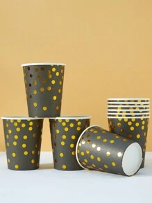 10pcs/25pcs Disposable Paper Cups With Black Background And Gold Polka Dots, Suitable For Iced Drinks, Coffee, Birthday Parties, Family Gatherings, Picnics, And Decorations