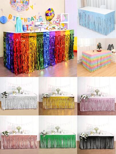6 Packs Pink Foil Fringe Table Skirts, Tinsel Table Skirt Streamers Garland For Rectangle Table, Parade Floats, Mardi Gras, Valentine's Day, Birthday Banquet Party Decoration (29x108.3 Inch)