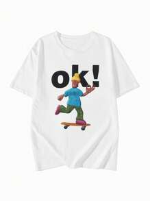 日式风格女士宽松圆领休闲短袖T恤，可爱卡通印花，春夏 - 白色 - 查看 4