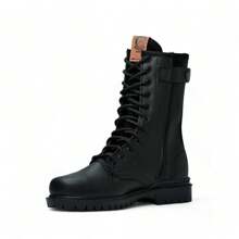 Botas Altas Tácticas Militar o Policía Con Ajuste De Cierre, En Piel De Res, Plantilla Confort, Goodyear Welt, Suela Hule, Bufalo Boots - Negro - Ver 7