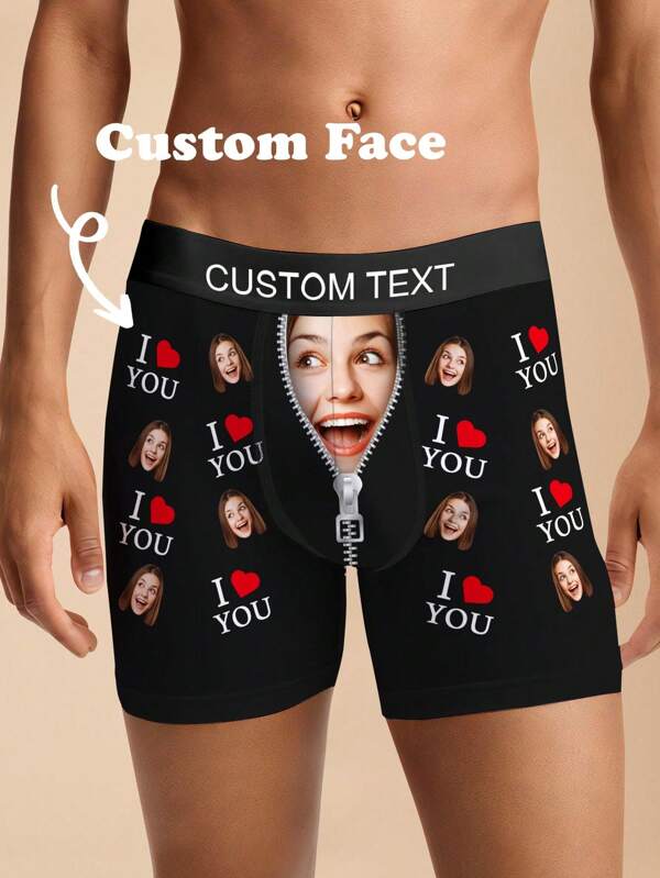 1pc Custom Valentine's Day Boxers For Men, Personalized Men's Underwear, Custom Boxer Briefs, Personalized Boxers For Husband, Custom Funny Faces Boxers Briefs, Valentine Gift, Anniversary Gift, Birthday Gift, Wedding Gift, Adorable, Contracted, Funny, Custom, Unique, Customized, Personalized, Ideal Gifts For Him, Ideal Gifts For Her, Boyfriend, Girlfriend, Family, Friends, Her