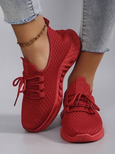 Women's Spring New Lace-Up Casual Sports Shoes, Comfortable Breathable Lightweight Non-Slip Athletic Shoes