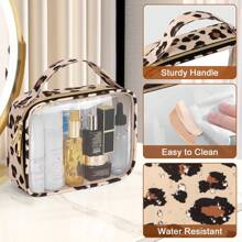 4 Packs Clear Travel Makeup Bag, TSA Approved Toiletry Bag, Transparent Makeup Bags With Handles, Quart Size Clear Toiletry Bags, Double-Layer PVC Clear Cosmetic Bags For Women And Men, Carry On Airport Airline Compliant Bag. Wash Bag Bathroom Beach Beach Bag Vacation Holiday Essentials School Supplies Travel Essentials Ladies Dorm College Holiday Winter,For Holiday Beach, Bathroom Collection, Bedroom Collection, Large Capacity - Leopard - View 4