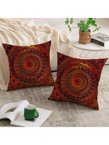 2 Stücke Neu Eingetroffene Beliebte Rote Mandala Muster Serie Polyester Kurzflor Kissenbezug/Kissenhülle