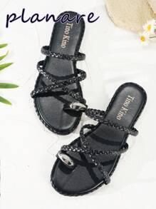 planare Women's Shoes Black Braided Flat Sandals, Gladiator Thong Round Open Toe Vintage Slides Sandals, Slip-On Roman Sandals, Crisscross Strappy Comfortable Beach Shoes Casual Walking Shoes Boho Casual Sandals Easy Wear Dress Shoes Comfortable