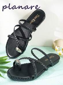 planare Women's Shoes Black Braided Flat Sandals, Gladiator Thong Round Open Toe Vintage Slides Sandals, Slip-On Roman Sandals, Crisscross Strappy Comfortable Beach Shoes Casual Walking Shoes Boho Casual Sandals Easy Wear Dress Shoes Comfortable