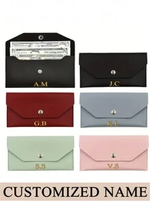 [Aangepast] Gepersonaliseerde PU Kunstleren Geld Envelop Portemonnee, Herbruikbare Geld Envelop Portemonnee Voor Geldverdeling, Minimalistische Effen Kleur Lange Portemonnee, Modieuze Casual Portemonnee, PU Kunstleren Multifunctionele Kaarthouder, Kaarthoes Envelop Kaarthouder, Geschikt Voor Zowel Mannen Als Vrouwen