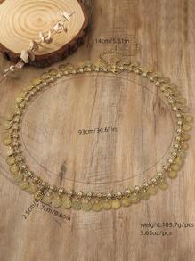 1 pieza Cadena de cintura circular con moneda y borlas con grabado floral vintage de metal desgastado, cinturón de cintura versátil bohemio, adecuado para uso diario, fiestas y eventos de mujeres - color dorado antiguo - Ver 2