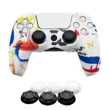 1set PS5 Controller Cover + 6pcs Joystick Caps, Water Transfer Designed, Anti-Slip, Anti-Scratch, Sweat-Proof, Enhanced Grip, Bottom Large Opening For Charging Base Charging