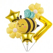 Insect Shaped Bee Balloon, Bee Daisy 18-Inch, Gold Star 32-Inch Aluminum Foil Balloon Set, Suitable For Birthday, Party, Decoration