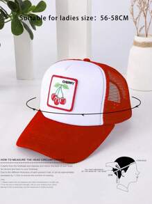 1pc Embroidered Cherry Patch Colorblock Meshed Ponytail Hat, Adjustable Outdoor Sun Protection Casual Hat For Spring Autumn Travel Beach, Y2K Style Youth Cap,Summer,Holiday,Festival - Baseball Mesh Cap - View 5