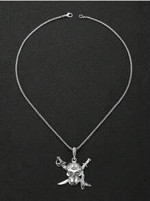 1 件波西米亚加勒比海盗骷髅吊坠项链，适合男士日常、派对和驾驶时的时尚配饰 - 復古銀色 - 查看 2