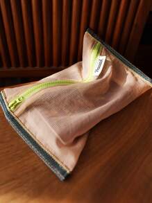 透明网眼尼龙储物袋，旅行护照夹收纳袋，轻便可折叠文件袋，用于电缆、笔、文具化妆包洗漱包洗漱包化妆旅行包化妆品收纳沙滩包度假必需品学校用品旅行必需品女士大学宿舍浴室 - 粉色 - 查看 7