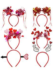 1 件情人节心形头带，婚礼装饰新娘派对拍照道具单身派对红三叶草发带