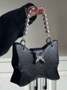 This Year's High-End Beautiful Butterfly Handbag, 2025 Luxury Aesthetic Hot Girl Small Square Bag, Sweet Cool Commuter Small Black Bag - Black - View 4