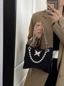 This Year's High-End Beautiful Butterfly Handbag, 2025 Luxury Aesthetic Hot Girl Small Square Bag, Sweet Cool Commuter Small Black Bag - Black - View 7