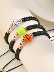 Sports-Themed Adjustable Braided Drawstring Bracelet With Football, Basketball, Baseball, Volleyball, Tennis Pendant Charms For Men - Multicolor - View 5