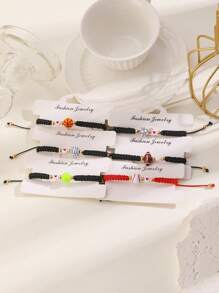 Sports-Themed Adjustable Braided Drawstring Bracelet With Football, Basketball, Baseball, Volleyball, Tennis Pendant Charms For Men - Multicolor - View 3