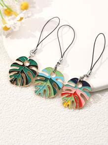 1 件香蕉叶、棕榈叶和树叶设计金属合金手机挂绳，创意时尚，情侣、朋友和节日的配饰礼物 - 彩色 - 查看 5