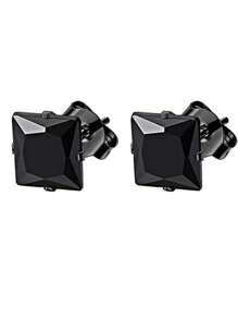 1 件防过敏奢华不锈钢方晶锆石耳钉，男女通用情人节/约会礼物