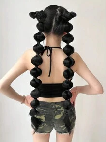30 英寸超长泡泡马尾辫，适合女孩 - 二合一高马尾和双马尾，配有弹性头带，万圣节圣诞节服装发型，无需编织派对装（环绕灯笼风格） - 彩色 - 查看 7