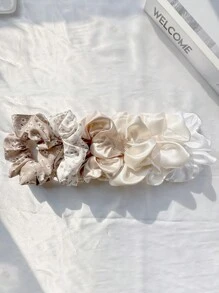 6 件套女士素色碎花缎面发圈，简约优雅的日常发饰，发圈，礼物 - 彩色 - 查看 3