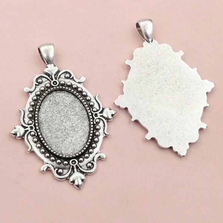 10 piezas Ajuste de color plateado antiguo para cabujones ovalados de 18x25mm Placa de ajuste en blanco para dije DIY Bandeja de bisel para accesorios de joyería - plata antigua - Añade 30