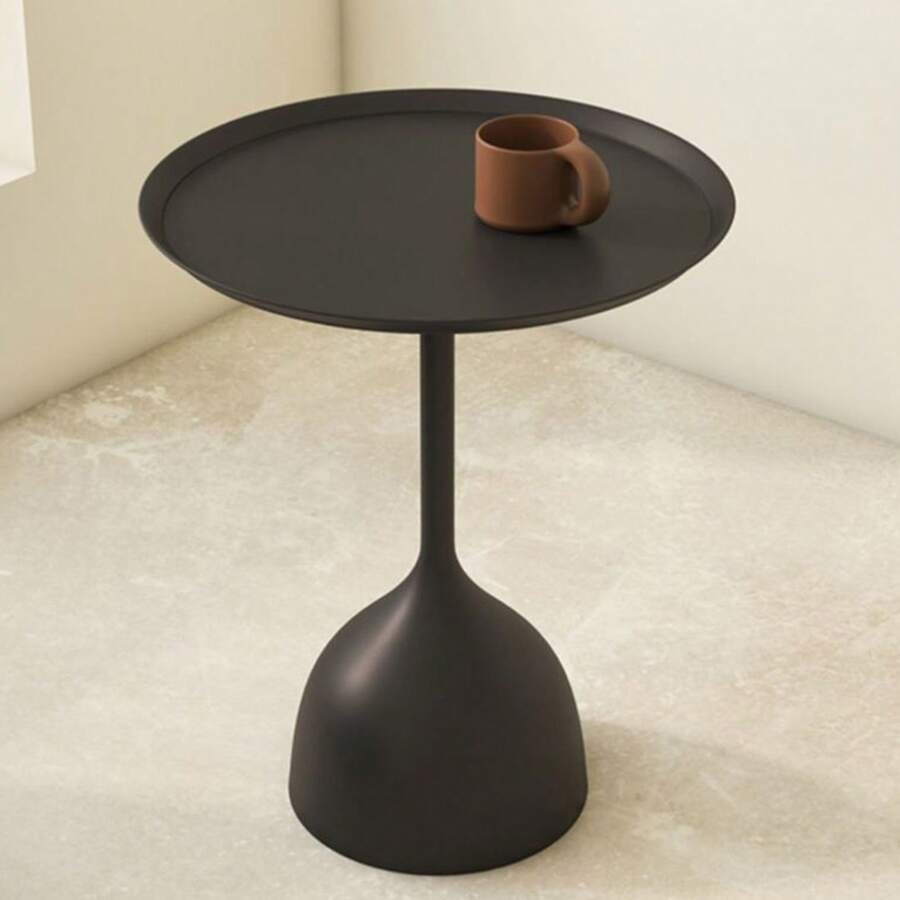 Round Drink Table Small Side Table, Modern End Table Black Weighted Base Pedestal Table For Living Room Bedroom Small Spaces - Black - View 1