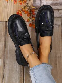 Women's Spring/Autumn New Metal Chain Thick Bottom Wedge Slip-On Casual High Heel Shoes, Versatile & Height Increasing