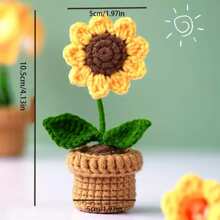 1 pieza de Flor artificial de ganchillo hecha a mano con maceta, decoración de flor de hilo sintético adecuada como regalo para el Día de la Madre, aniversario, cumpleaños, Día de San Valentín o como decoración de escritorio en casa u oficina para mamá, amigas o novia, Día de San Valentín, regalo